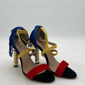 Women Summer Gold Metal Chain Chunky Heeled Open Toe Sandals Ankle Strap Shoes